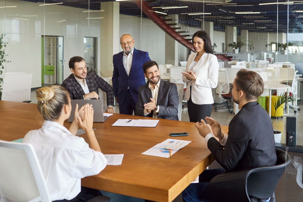 A group of employees in a meeting.