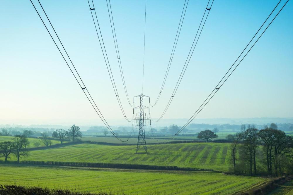 Power lines in Kent, UK.